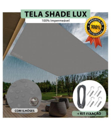 Tela Lona Cinza Sombreamento Impermeável Shade Lux + Kit de Instalação