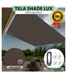 Tela Lona Marrom Sombreamento Impermeável Shade Lux + Kit de Instalação