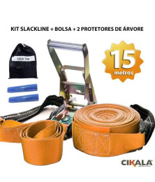 Slackline Laranja 15 M Catraca + Alças + Protetores + Bolsa