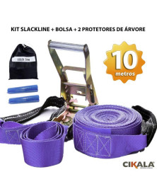 Slackline Roxo 10 M Catraca + Alças + Protetores + Bolsa