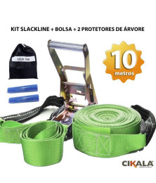 Slackline Verde 10 M Catraca + Alças + Protetores + Bolsa