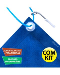 Tela para Cobertura de Piscina Azul Proteção e Segurança 500 micras + Kit de Instalação