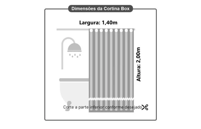 Cortina Box Banheiro PVC Transparente 2.00x1.40 M+Presilhas