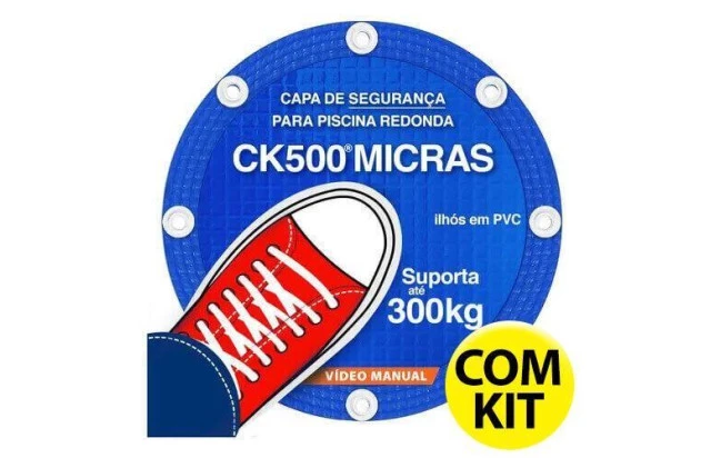 Capa para Piscina Redonda CK500 Micras PVC Segurança Suporta 300kg com Kit Instalação Pinos de Alumínio