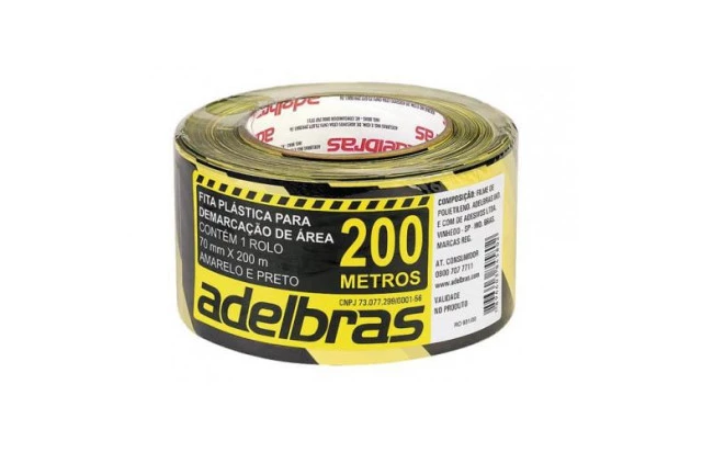 Fita Demarcação Zebrada Amarela x Preta 70 mm X 200 Metros