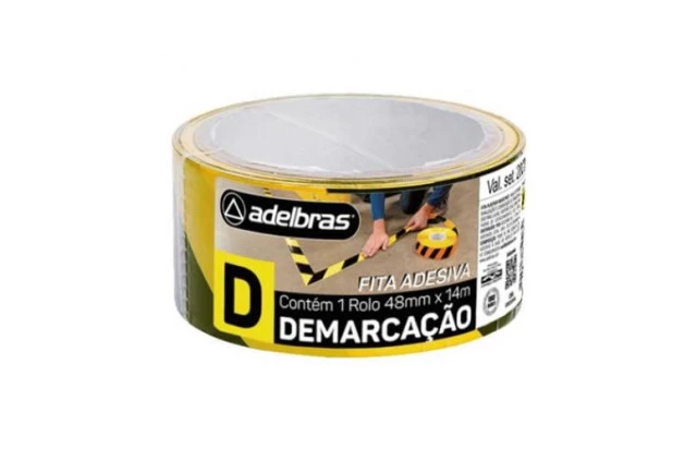 Fita Adesiva Demarcação Zebrada Amarela x Preta 48mm X 14 M