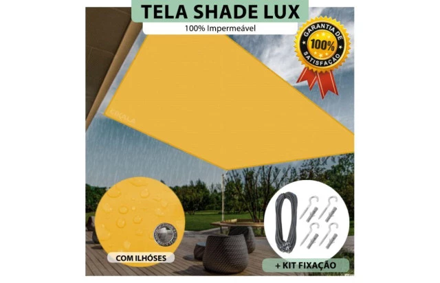 Tela Lona Amarela Sombreamento Impermeável Shade Lux + Kit de Instalação