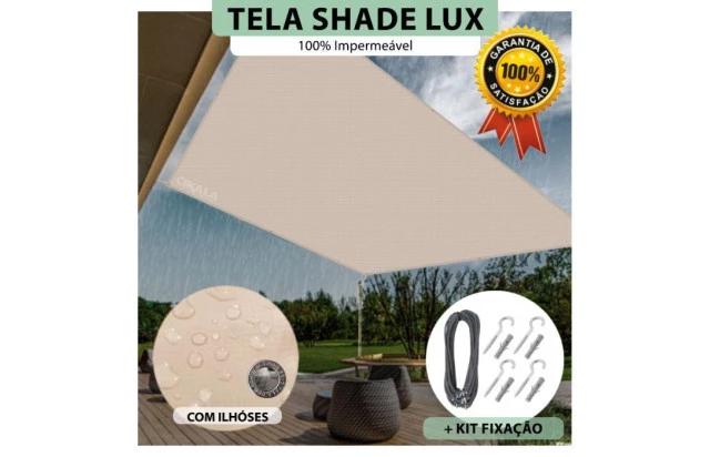 Tela Lona Areia Sombreamento Impermeável Shade Lux + Kit de Instalação