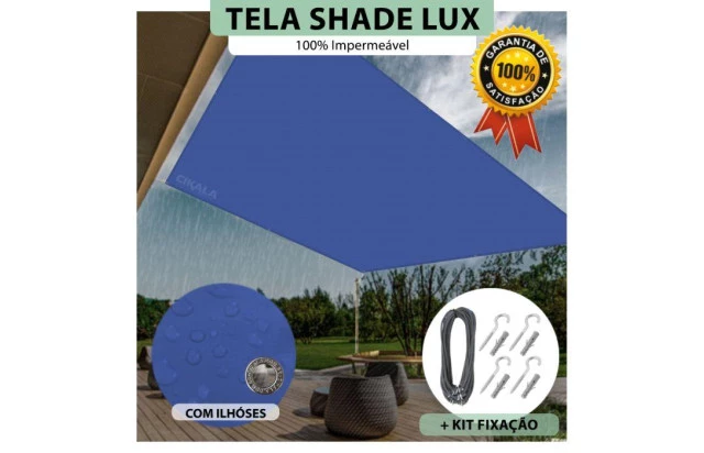 Tela Lona Azul Sombreamento Impermeável Shade Lux + Kit de Instalação