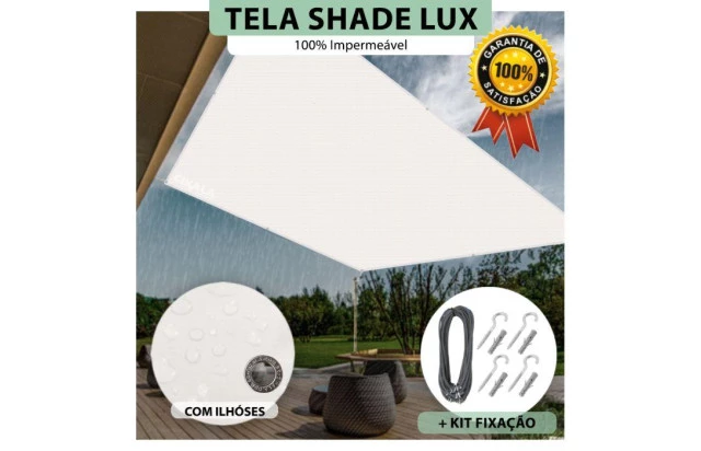 Tela Lona Branca Sombreamento Impermeável Shade Lux + Kit de Instalação