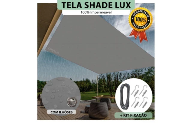 Tela Lona Cinza Sombreamento Impermeável Shade Lux + Kit de Instalação