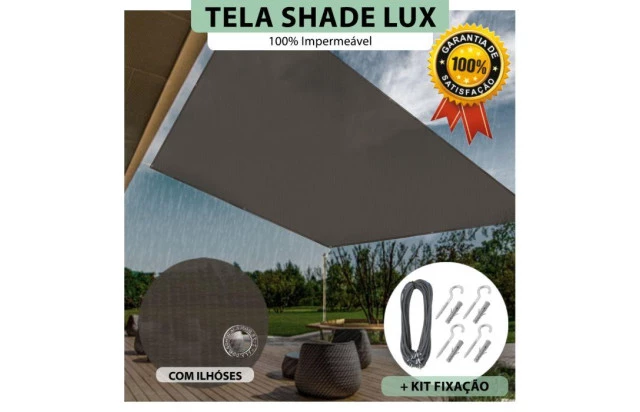 Tela Lona Fumê Sombreamento Impermeável Shade Lux + Kit de Instalação