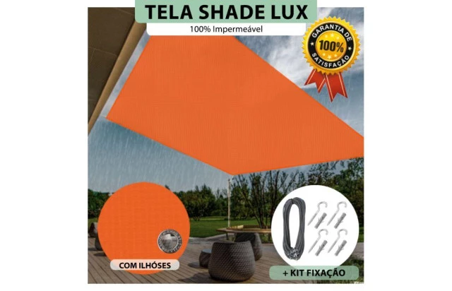 Tela Lona Laranja Sombreamento Impermeável Shade Lux + Kit de Instalação