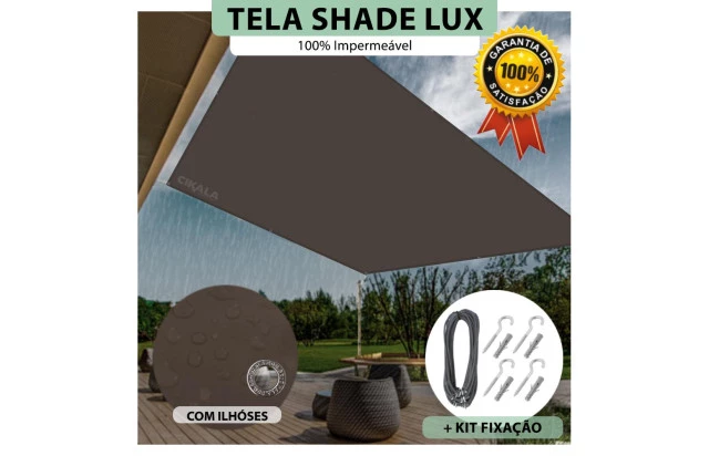 Tela Lona Marrom Sombreamento Impermeável Shade Lux + Kit de Instalação