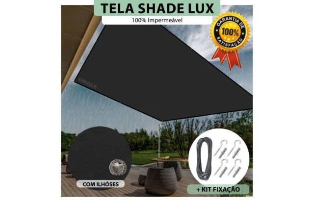 Tela Lona Preta Sombreamento Impermeável Shade Lux + Kit de Instalação