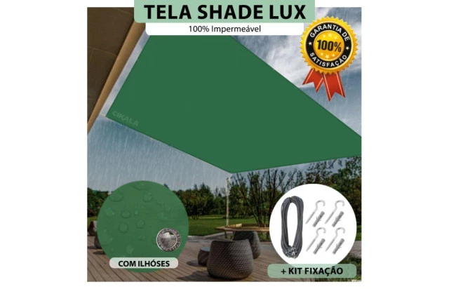 Tela Lona Verde Sombreamento Impermeável Shade Lux + Kit de Instalação