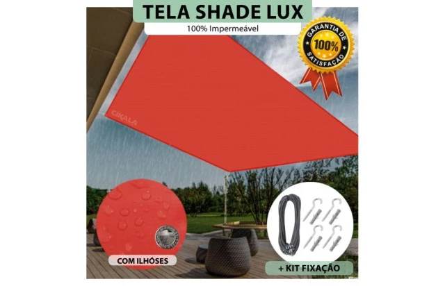 Tela Lona Vermelha Sombreamento Impermeável Shade Lux + Kit de Instalação