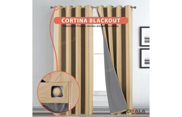 Cortina Blackout Maitê Palha 2.60x2.00 Metros Corta Luz